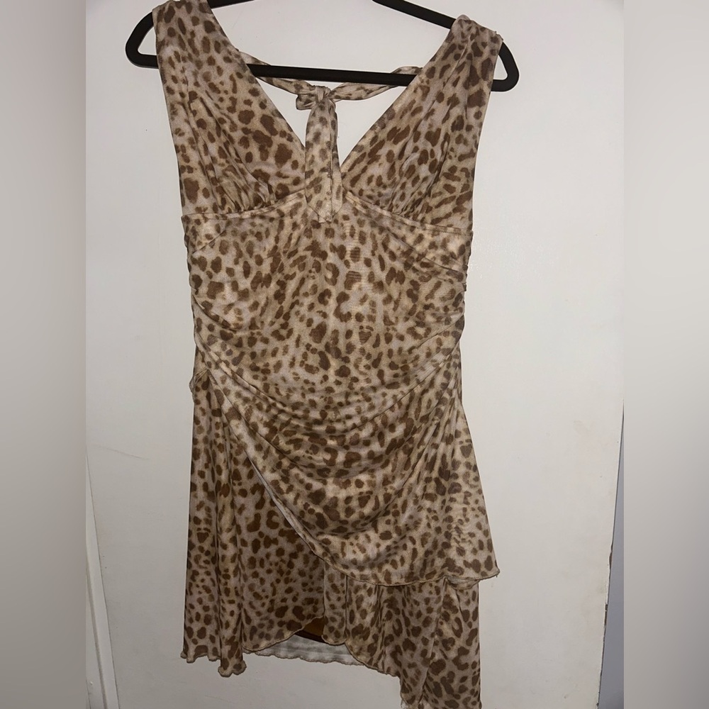 Amazon Asymmetrical Dress in Brown Leopard Print